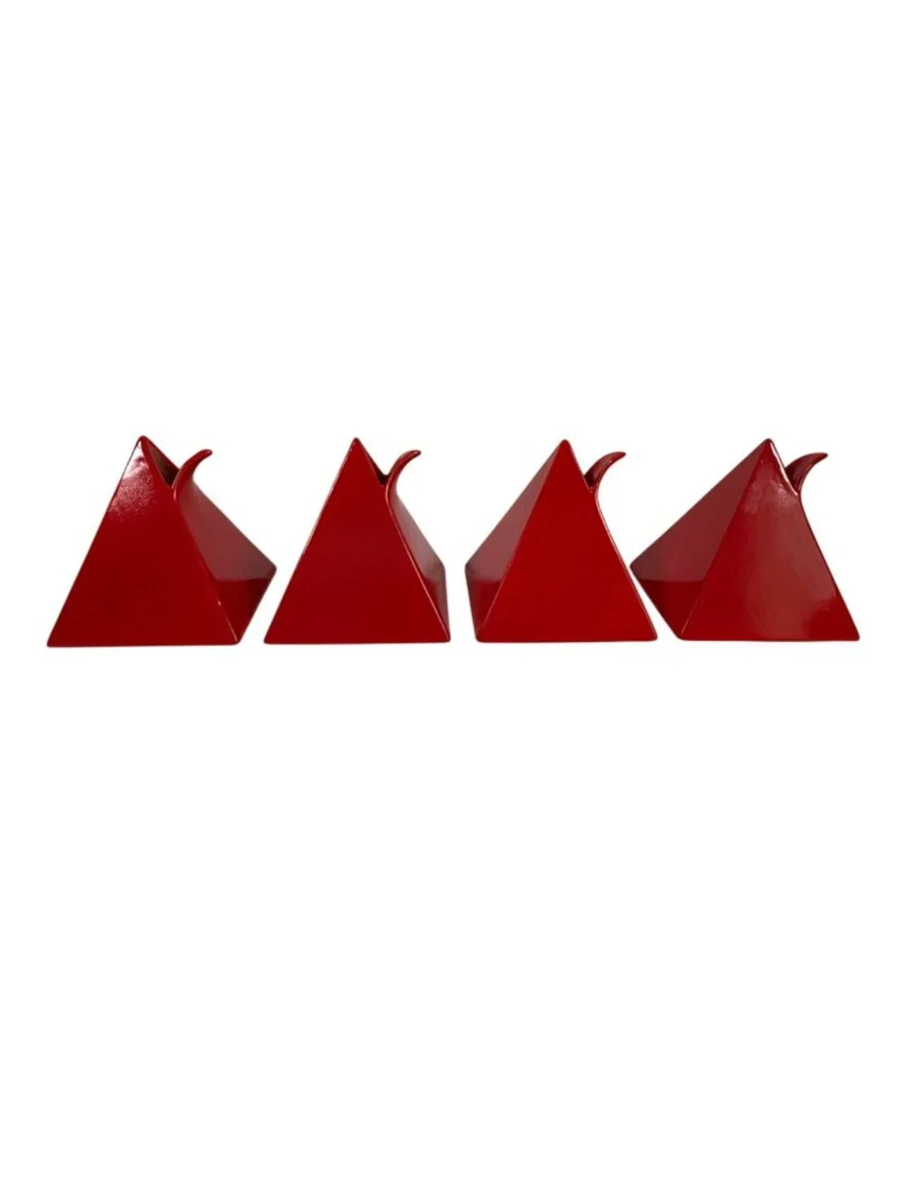 4 Mikasa Helena Uglow Japan Red Pyramid Bud Vases Mid Century Modern Geometric